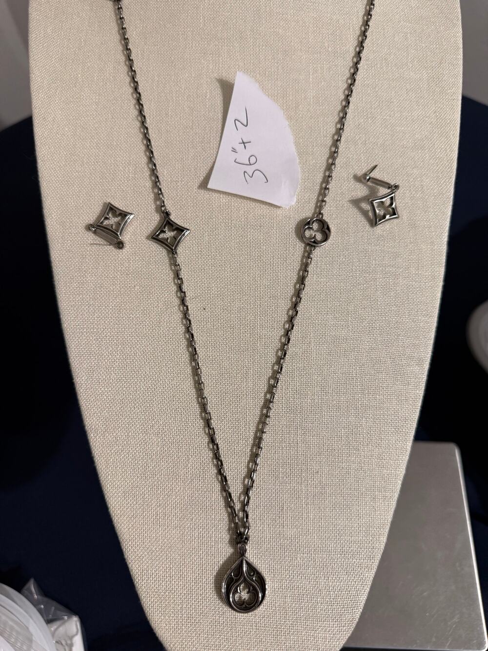Vintage Brighton Necklace & Earrings Set Silver Tone 36”